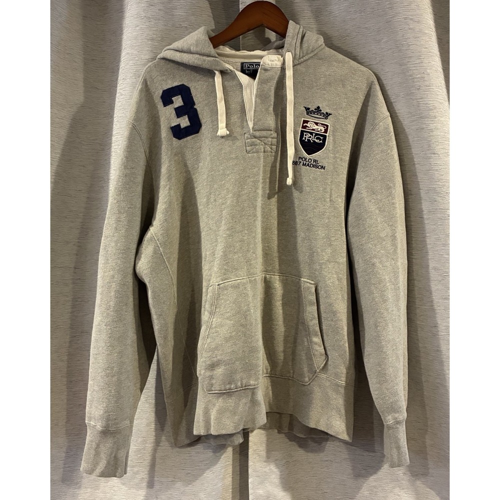 VTG Polo Ralph Lauren #3 RL‎ 867 Madison Thick Rugby Hoodie Sweatshirt Size XL